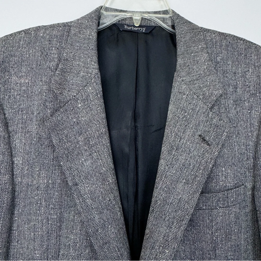 Vintage Burberrys Herringbone Overcheck Sport Coat Wool Blazer Gray